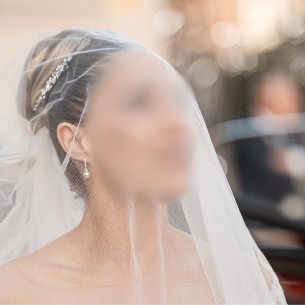 Elegant cathedral length blusher bridal wedding veil with crystal bead trim